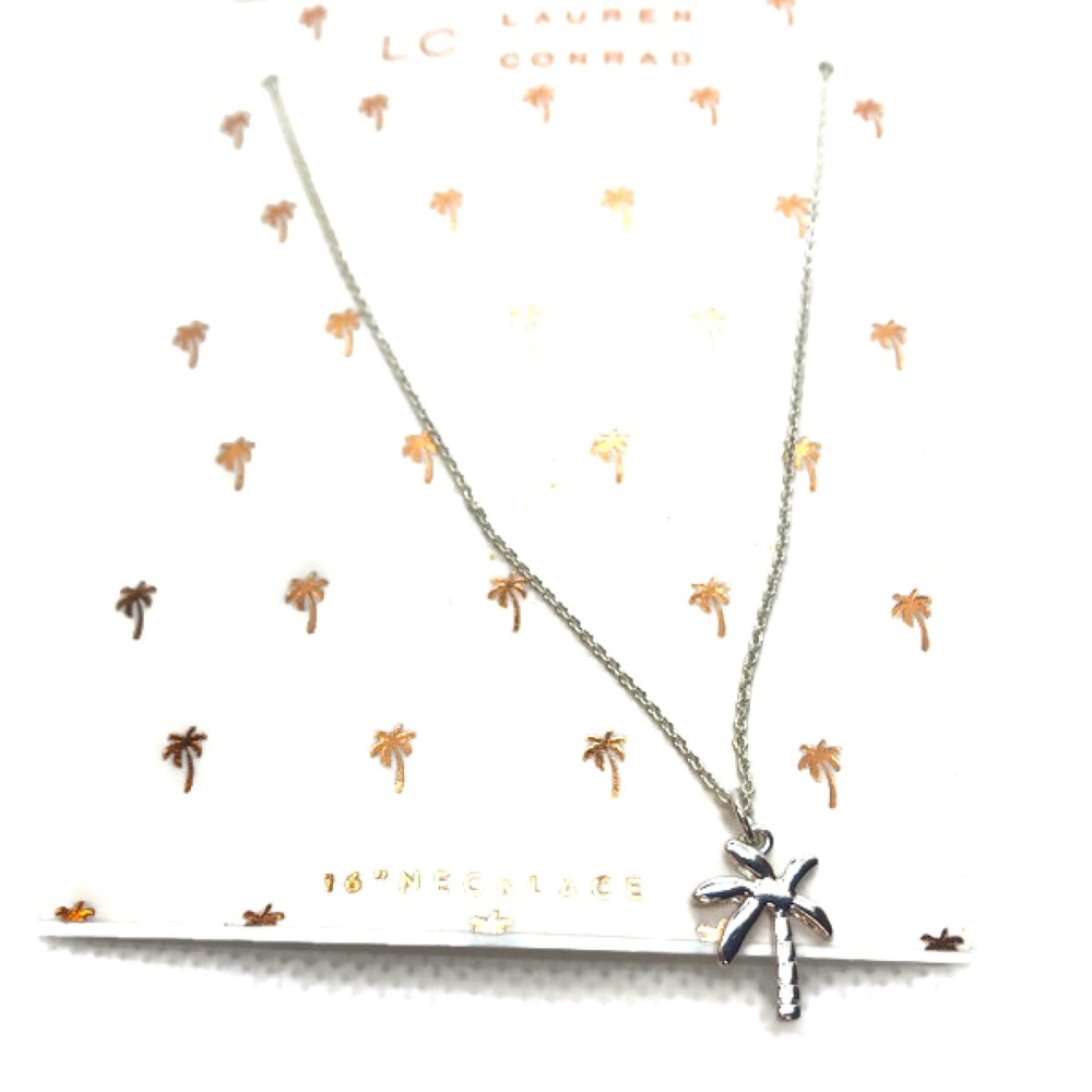 LC Lauren Conrad Palm Tree Silver 16” Necklace
